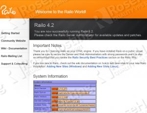 railo welcome screen