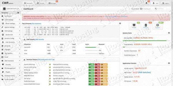 centos web panel screenshot