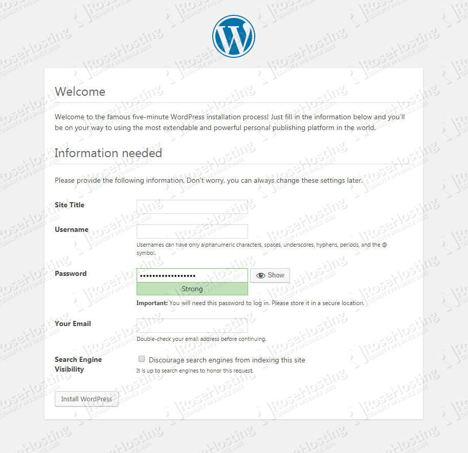 wordpress setup