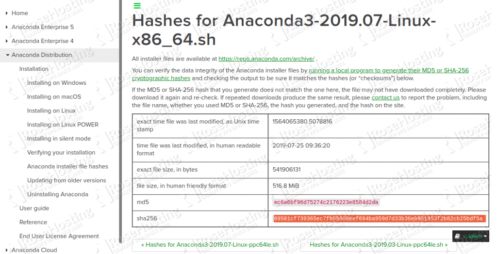 anaconda hash