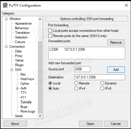 access database remotely through an ssh tunnel