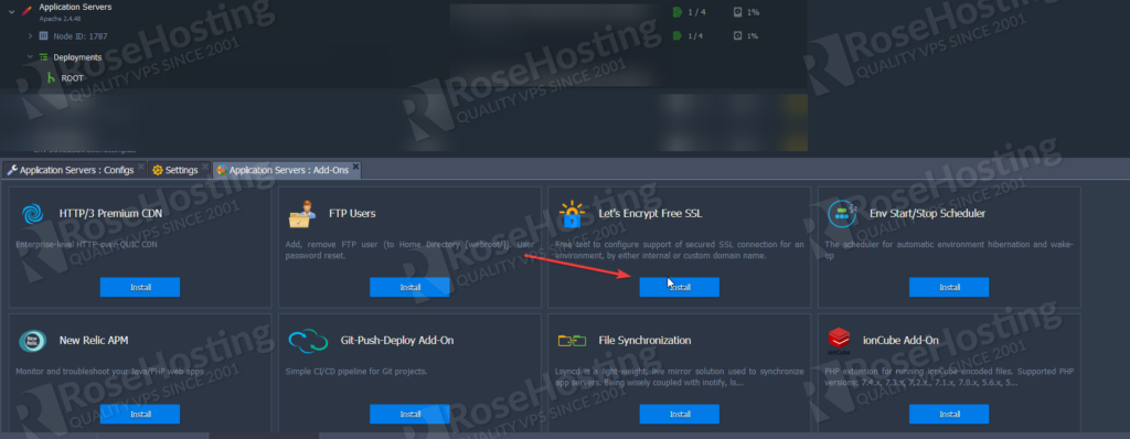 rosehosting cloud paas install php and apache