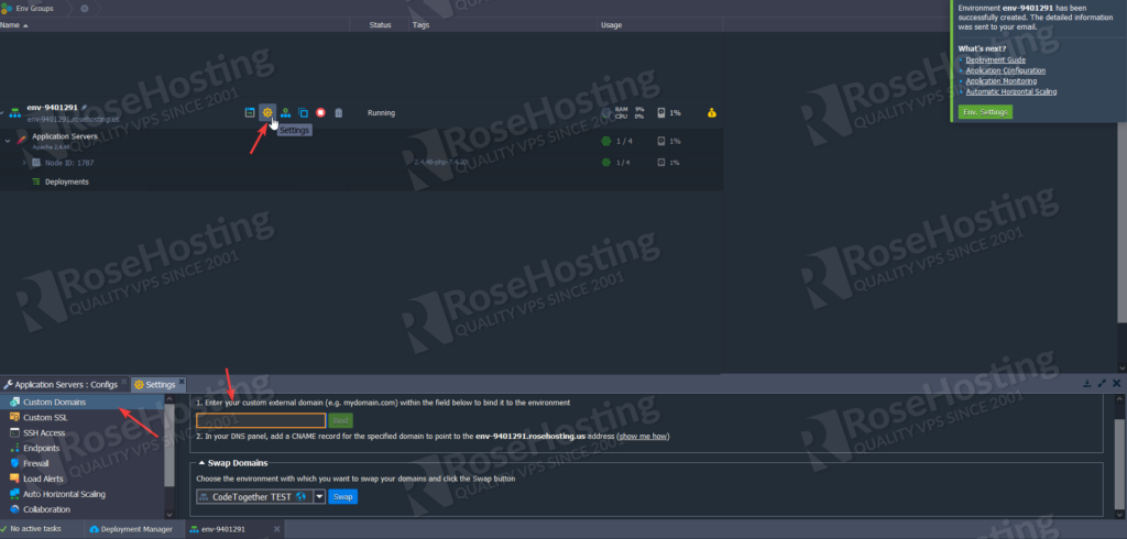 rosehosting cloud paas installation of php and apache