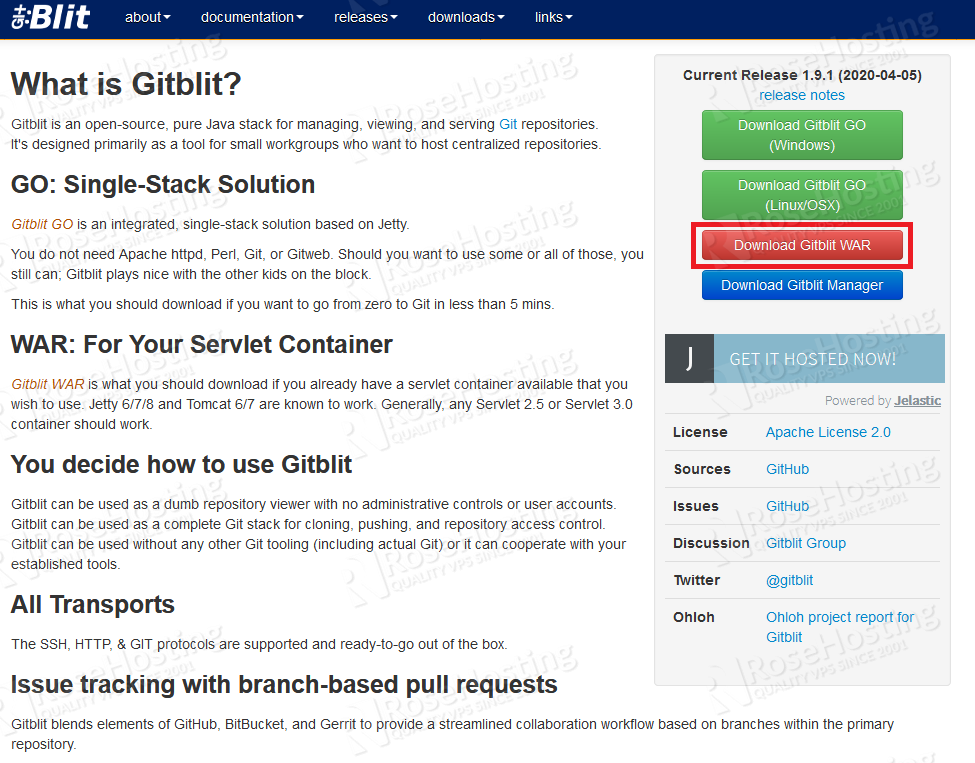 gitblit on rosehosting cloud how to install