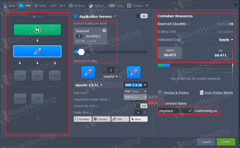 tutorial about rosehosting cloud php stack