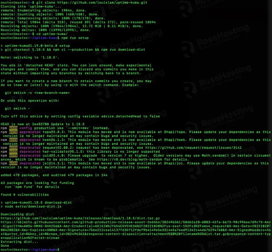 uptime kuma npm run setup