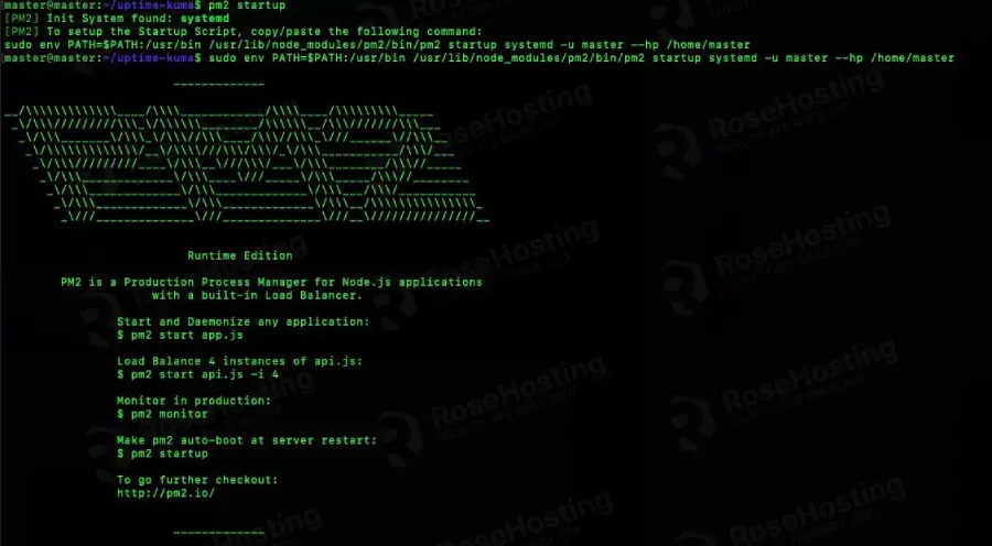 uptime kuma pm2 startup