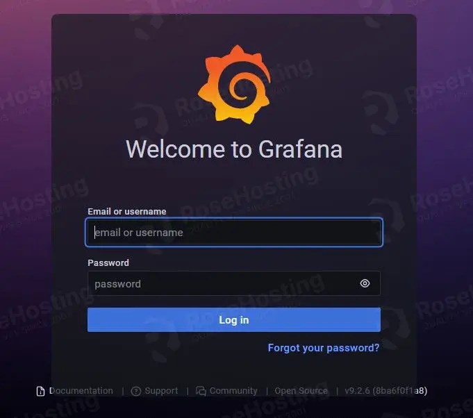 grafana welcome screen