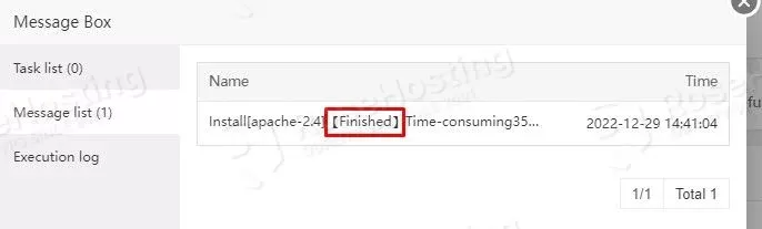 aapanel successful apache installation