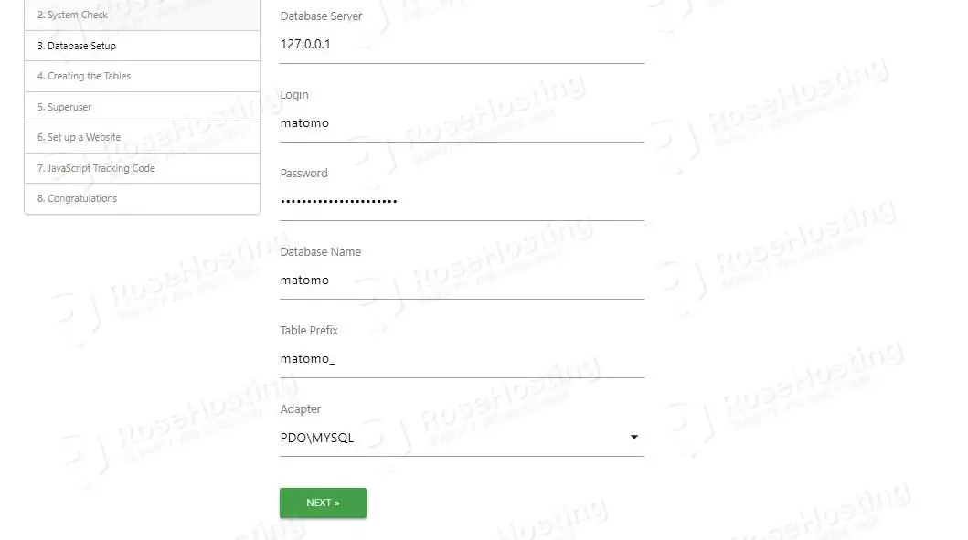 matomo setup database