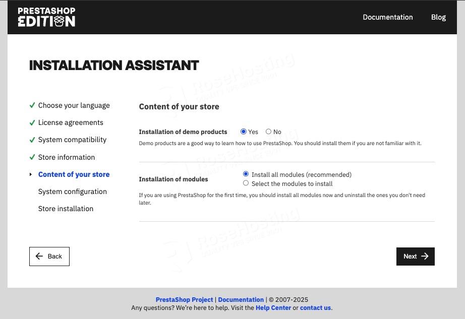 Follow the PrestaShop Installation assistant
