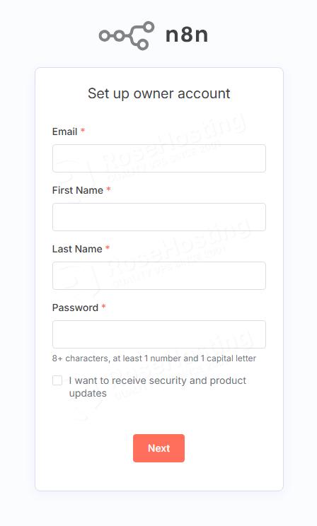 n8n self hosting set up owner account