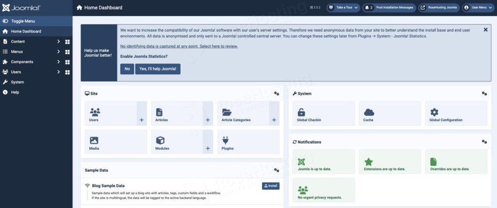 Joomla Dashboard