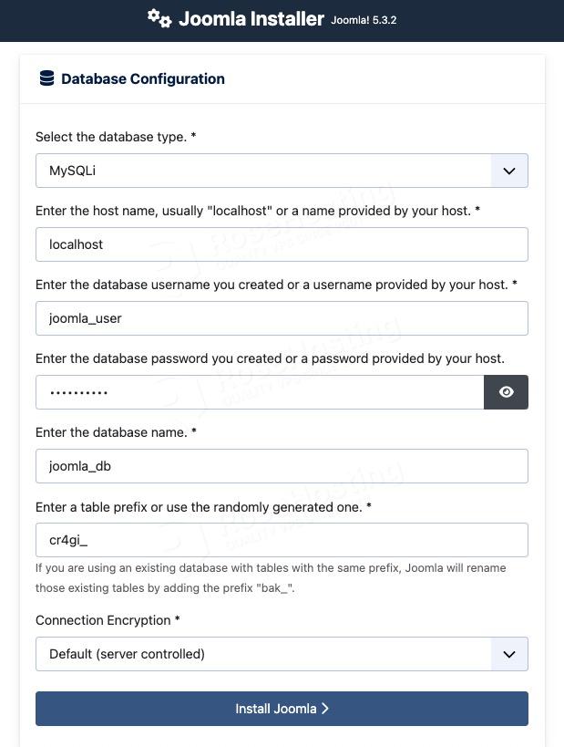 Create super administrator and database joomla