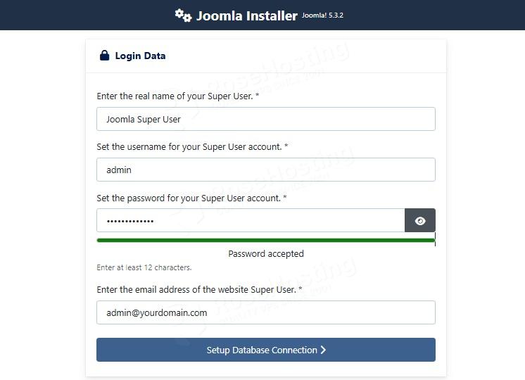 Create a Joomla super user with a strong password