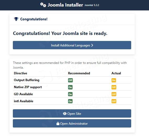 Joomla is installed on Debian 13
