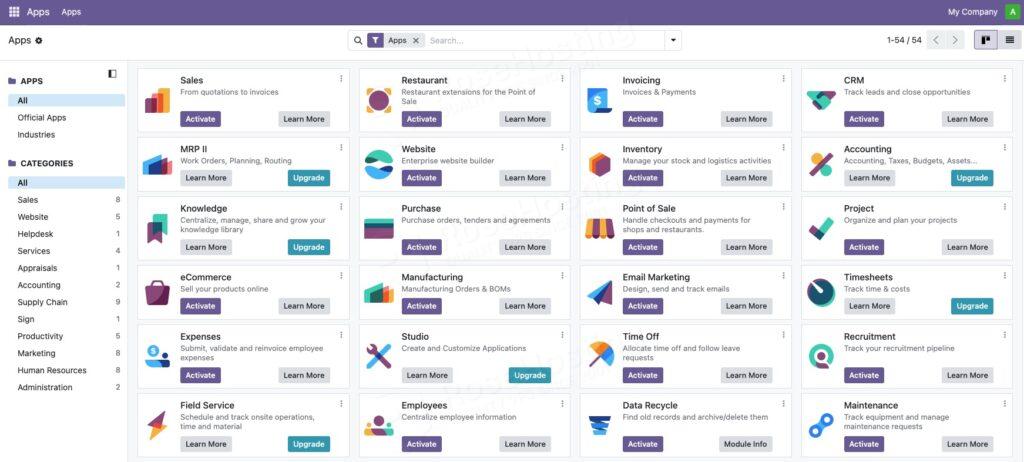 Odoo apps dashboard