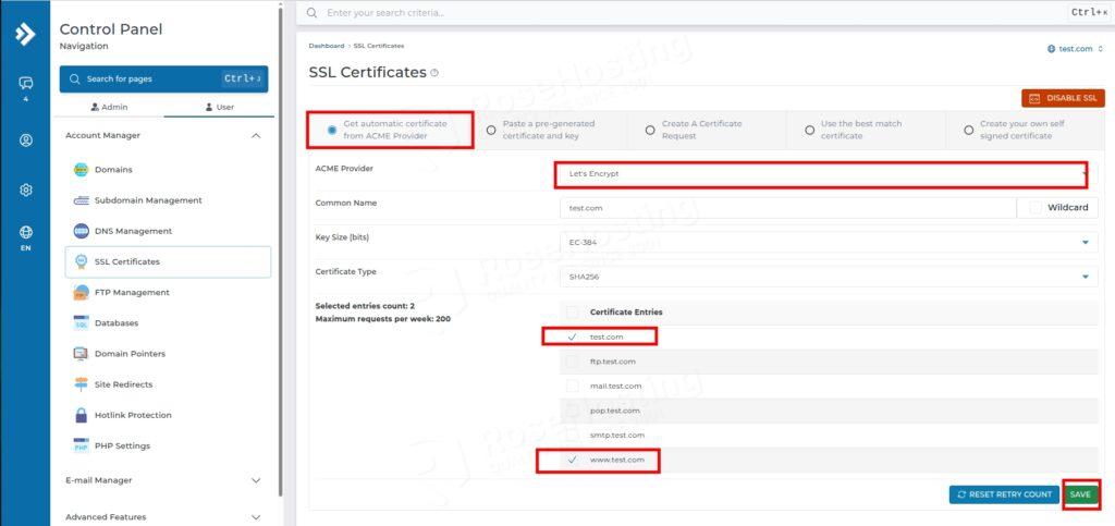 Get automatic certificate from ACME provider