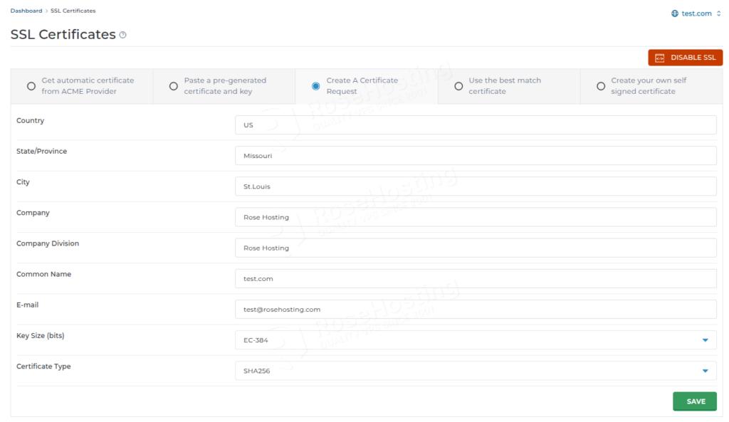 Your custom SSL certificates