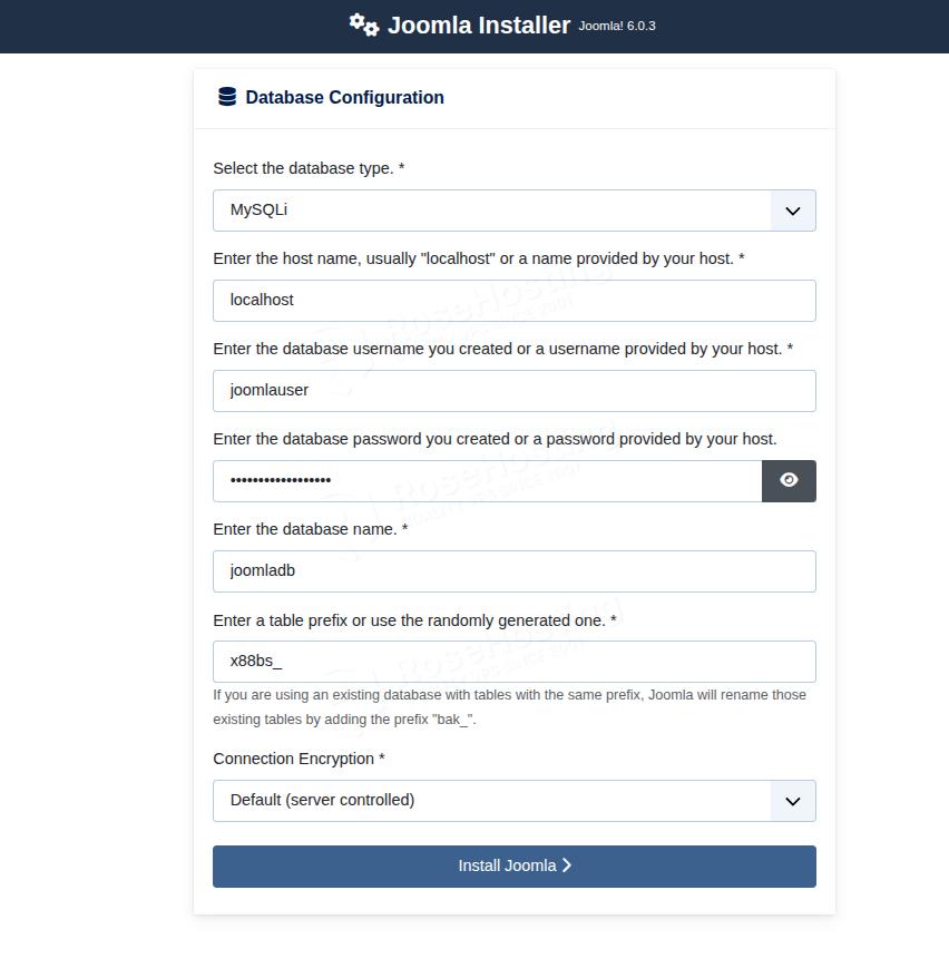 Install Joomla on MySQLi