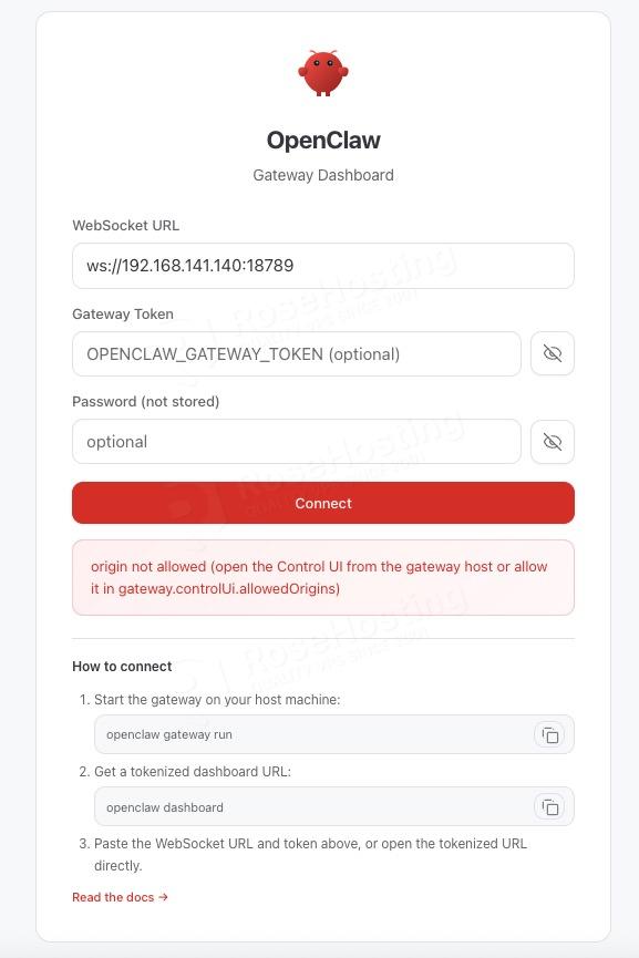 OpenClaw Gateway Dashboard connection