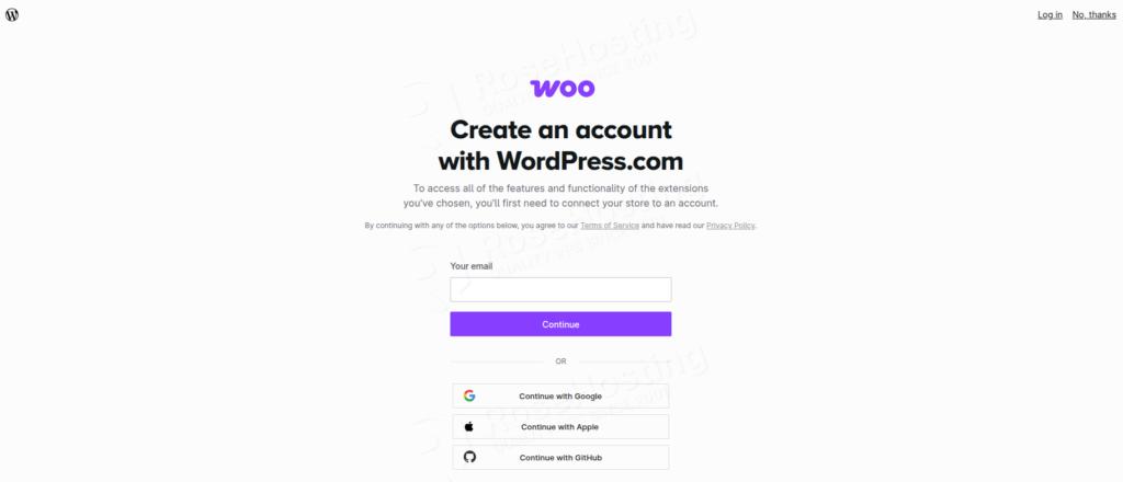 Create a woo account with WordPress