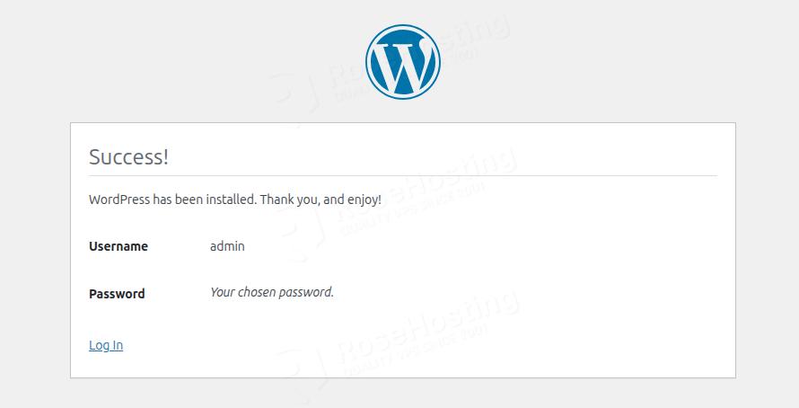 Successfully installed WordPress