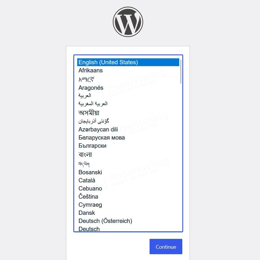 Docker Compose on Debian 13 choose a language for WordPress