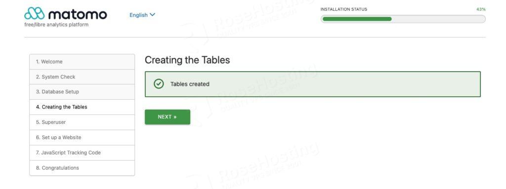 Create matomo tables