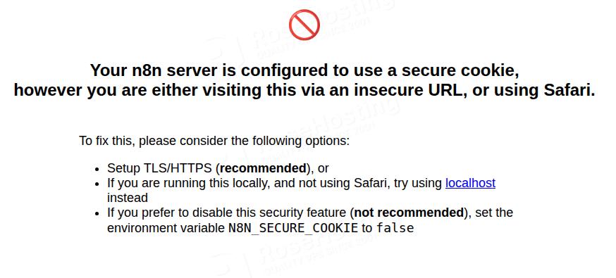 n8n server configuration warning