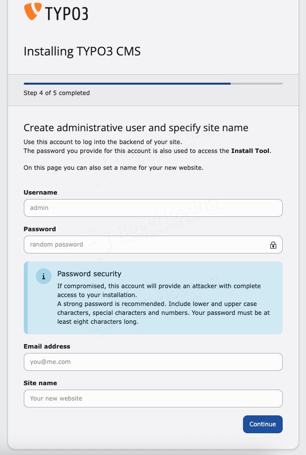 Create TYPO 3 admin