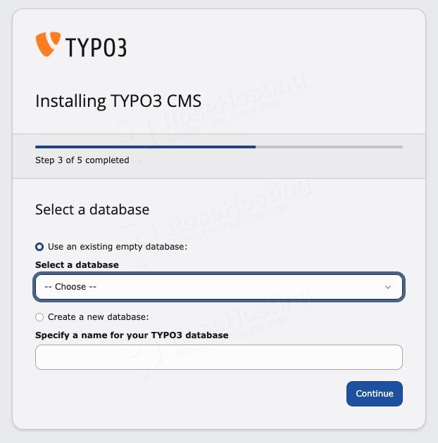 Selecting a database to Install TYPO3 CMS on AlmaLinux 10