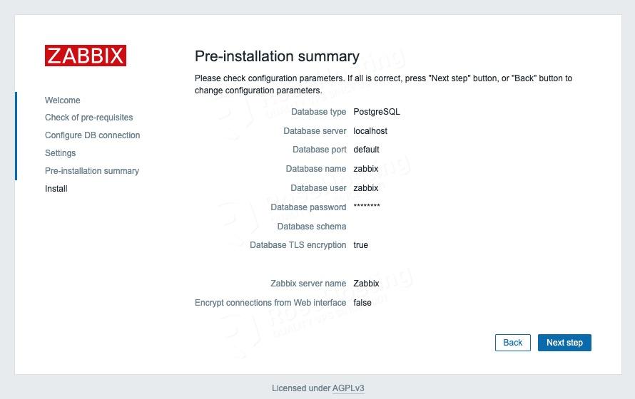 Zabbix Server and Agent on Ubuntu 26.04 pre-installation summary